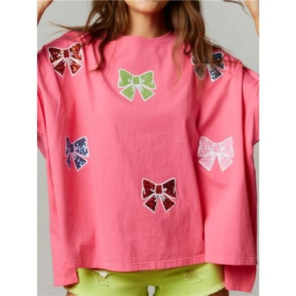 Sequin Bow Round Neck T-Shirt - Picture 6 of 9